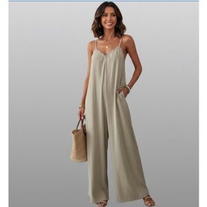 Boho Ruffle Trim Loose Fitting Wide Leg Jumpsuit